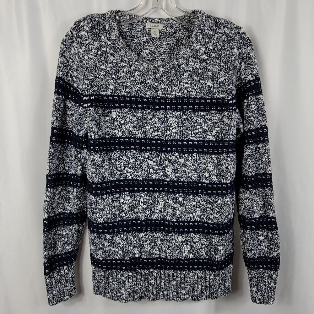 L.L. Bean Sweater Size Small Blue & White Stripe Crewneck 100% Cotton